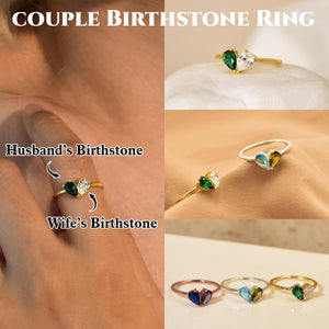 Personalized Couple Promise Double Birthstones Ring - Gift For Valentine's Day