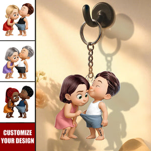 Funny Cartoon Couple Personalized Acrylic Keychain, Anniversary Gift