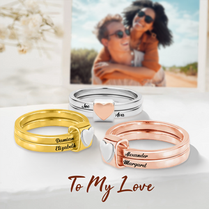 Personalized Love Heart Engraved Name Stacking Rings