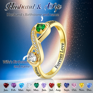 Infinity Double Heart Birthstones Ring with Engraved Names - Personalized Promise Ring