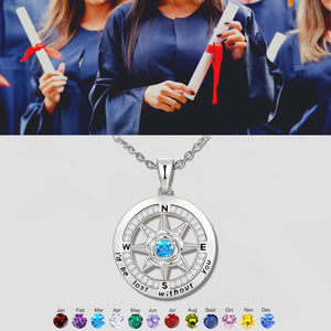 Personalized Compass Birthstone Necklace, Graduation Gift
