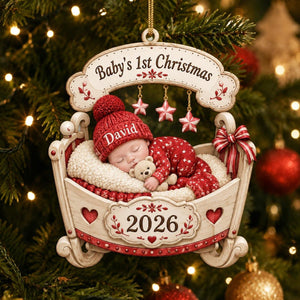 Personalized Sleeping Baby in Cradle Baby First Christmas Ornament
