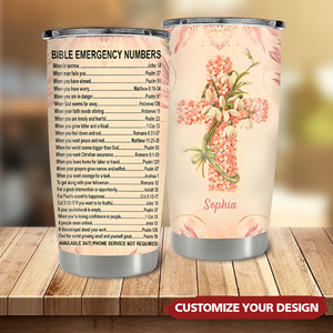 Stainless Steel Tumbler- Bible Emergency Numbers