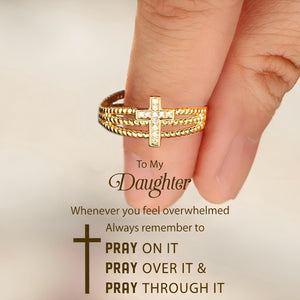 KISSFAITH-To My Daughter Pray Through It Cross Band Adjustable Ring