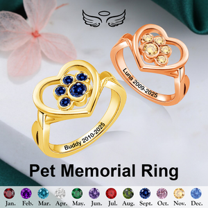 Personalized Pet Paw Birthstone Ring - Pet Memorial Ring