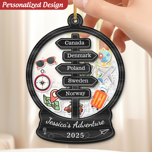 Personalized Travel Adventure Ornament, Custom Traveler Keepsake