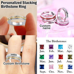Personalized Engraved Stacking Birthstone Ring in Stainless Steel