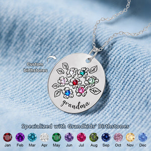 Personalized Family Birthstone Mother's Flower Necklace
