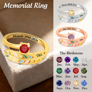 Forever In My Heart, Personalized Feather Birthstone Memorial Ring
