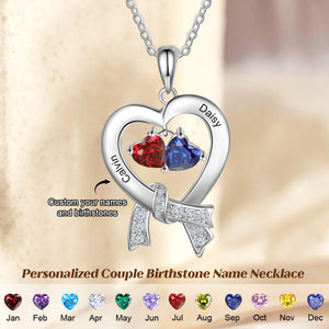 Personalized Custom Birthstone Name Couple Necklace