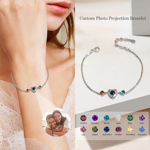 Custom Photo Projection Bracelet With Birthstone