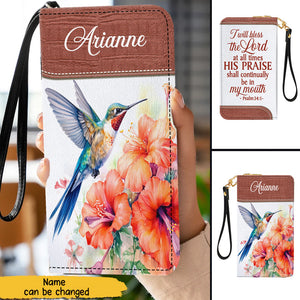 Psalm 34:1 - Personalized Zip Around Leather Wallet