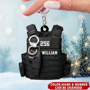 Personalized Police Or Sheriff Outfit With Name And Number Keychain