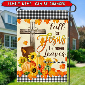 Fall For Jesus He Never Leaves Flag- Autumn Flag,Christian Flag, Faith Religious Flag