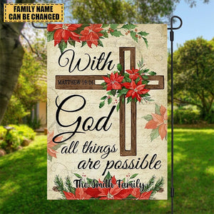 With God All Things are Possible -Personalized Religious Cross Garden Flag