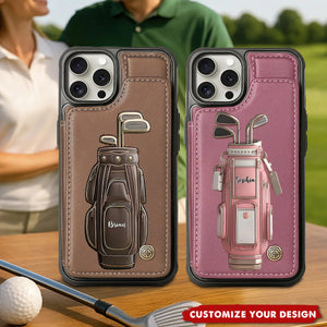 Personalized Golf Leather Wallet Phone Case with Card Slots