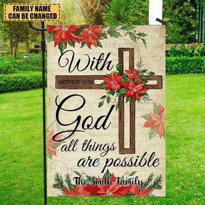 With God All Things are Possible -Personalized Religious Cross Garden Flag