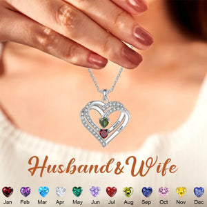 Personalized Heart Name Birthstone Couple Necklace