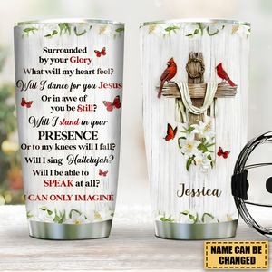 Pretty Personalized Floral Cross Stainless Steel Tumbler