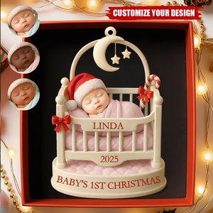 Baby's First Christmas Ornament , Baby On Cradle Keepsake