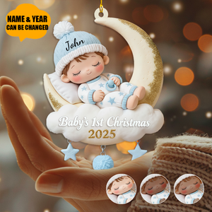 Baby’s First Christmas Moon Ornament – Personalized Acrylic Keepsake