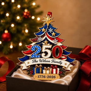 250th Anniversary Ornament 1776-2026, Personalized Family Name Patriotic Holiday Gift