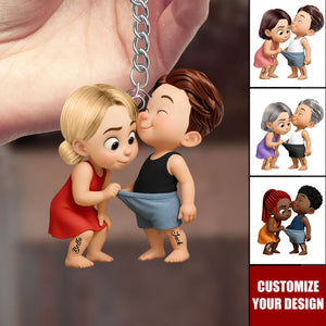 Funny Cartoon Couple Personalized Acrylic Keychain, Anniversary Gift
