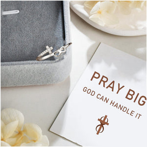 KISSFAITH- Christan Silver Cross Adjustable Ring - Religious Pray Ring for Women Gift