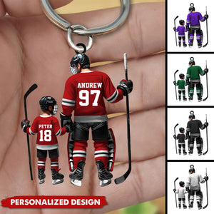 Custom Name And Number Dad And Son Ice Hockey Personalized Keychain