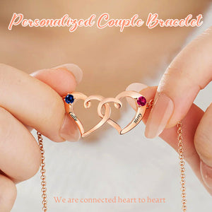 Personalized Heart-Shaped Name Birthstone Couple Bracelet
