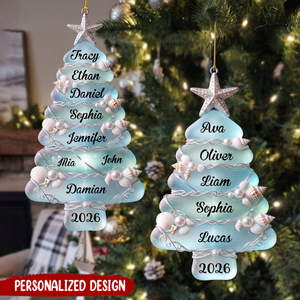 Personalized Sea Glass Family Tree Ornament, 2026 Christmas Tree Decor
