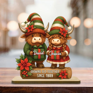 Growing Old Together Highland Cow Couple Christmas Plaque