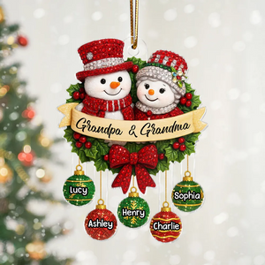 Snowman Grandparents Christmas Wreath - Personalized Acrylic Ornament