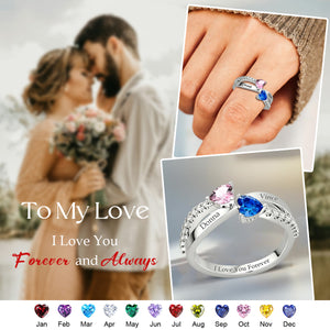Personalized Name Birthstone Criss Cross X Couple Ring