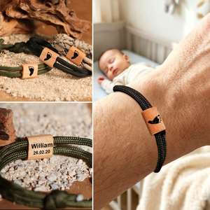 Personalized Baby Footprint Wood Bracelet, Gifts For First Time Dad