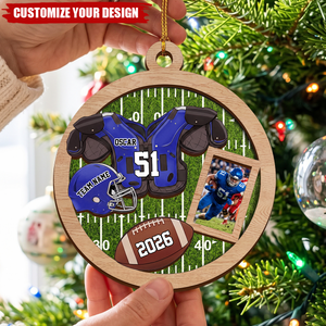 Personalized Football Player Photo Wooden Ornament-Christmas Football Gifts