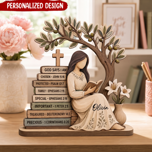 Personalized God Says I Am Wooden Block, Christian Bible Verse Decor