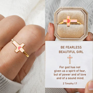 KISSFAITH-For God Has Not Given Us A Spirit Of Fear Enamel Cross Heart Ring