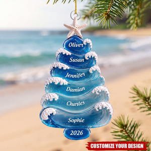 Personalized Ocean Waves Ornament, Custom Sea Glass Tree 2026 Christmas Decor