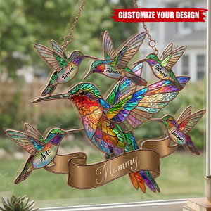 Personalized Colorful Hummingbird Family Acrylic Suncatcher