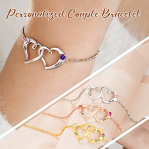 Personalized Heart-Shaped Name Birthstone Couple Bracelet
