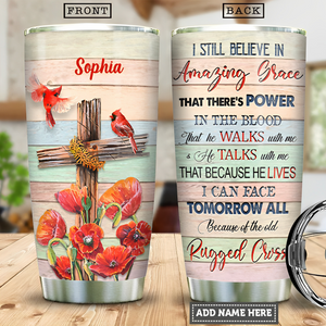 Cross And Cardinal Amazing Grace Personalized Tumbler