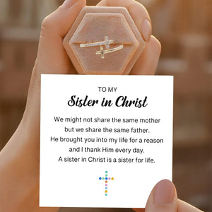 KISSFAITH-To My Sister In Christ, Sterling Silver Cross Adjustable Ring