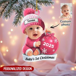 Personalized Baby Beside Christmas Bauble First Christmas Acrylic Ornament