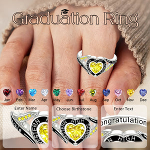 Personalized Engraved Graduation Heart Birthstone Ring, Graduation Gift