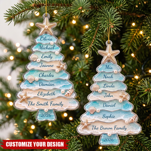 Personalized Coastal Christmas Ornament, Custom Ocean Beach Family Christmas Tree Ornament 2026