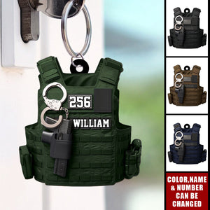 Personalized Police Or Sheriff Outfit With Name And Number Keychain