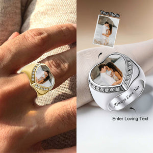 Personalized Heart Shape Signet Photo Ring for Couple
