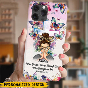 Faith Bible Verse Praying Messy Bun Woman Personalized Phone case