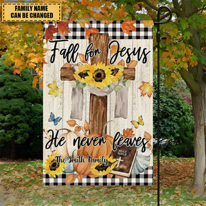 Fall For Jesus-Personalized Religious Cross Garden Flag
